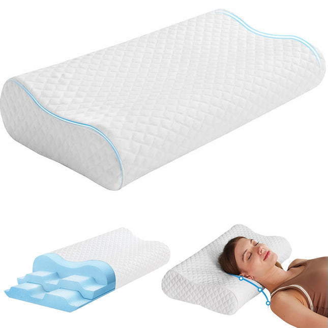 Susalt Neck Cervical Pillows - Memory Foam Pillow for Neck Pain Relief Ergonomic Neck Support Pillow Contour Pillow for Side Back Stomach Sleepers Anti Snoring Pillow White